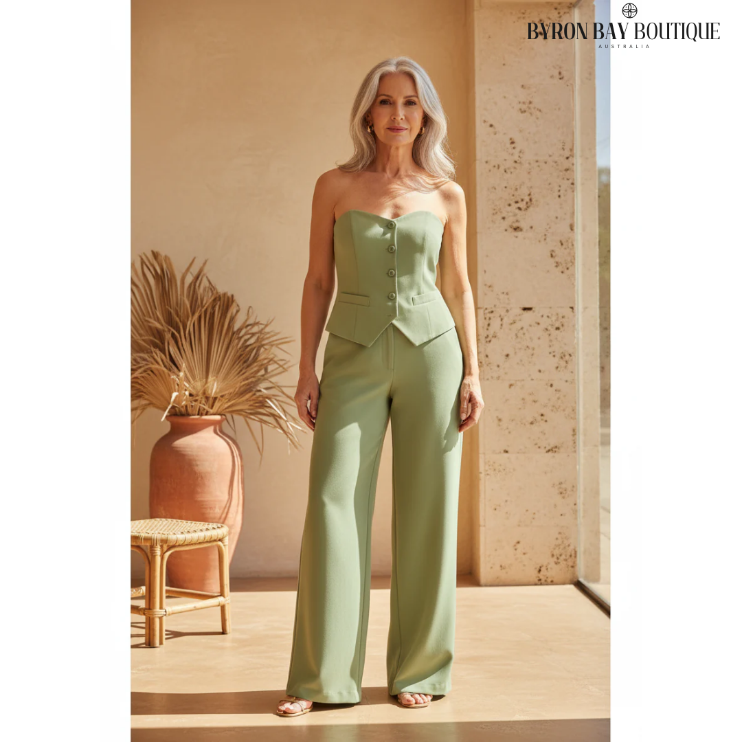 BRIA - Strapless Buttoned Two-Piece Set